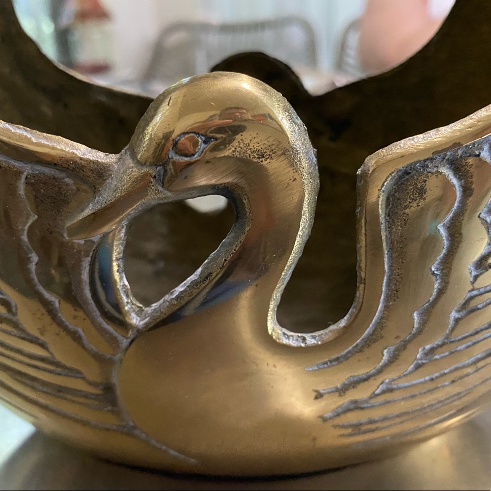 Vintage Brass Swan Planter Basket - Picture 4 of 8